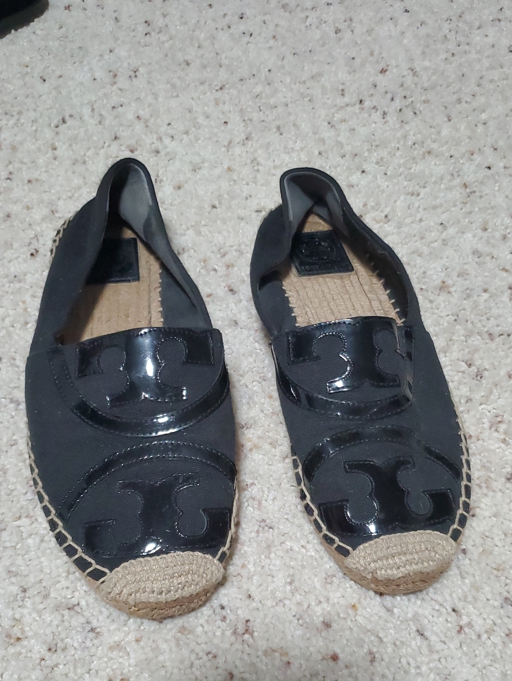 Tory Burch Black Patent Logo Espadrille Flats